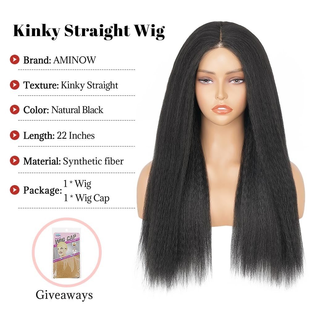 Kinky Straight Wear and Go Glueless Wig Pre Plucked Pre Cut 4×4 Synthetic Lace F