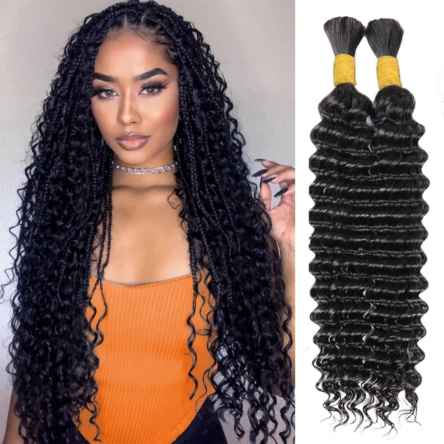 Human Braiding Hair for Boho Braids 2 Bundles 110G 20 Inch Deep Wave Bulk Human