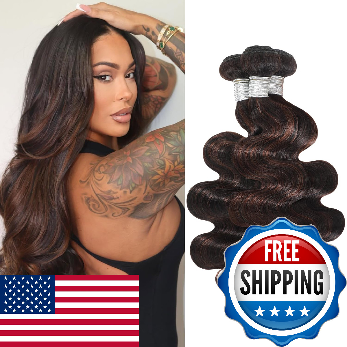 Auroo F2/4 Brown Highlight Body Wave Bundles Human Hair 10 12 14 Inch Soft 100