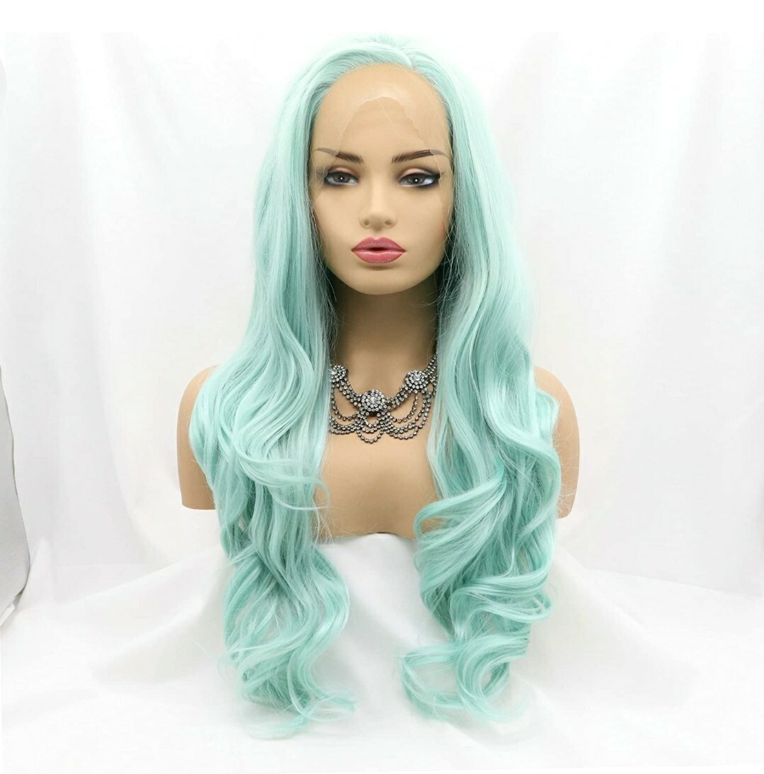 HD Lace Front Wig Mint Blue Long Layered Rainbow Human Blended Cosplay Mermaid