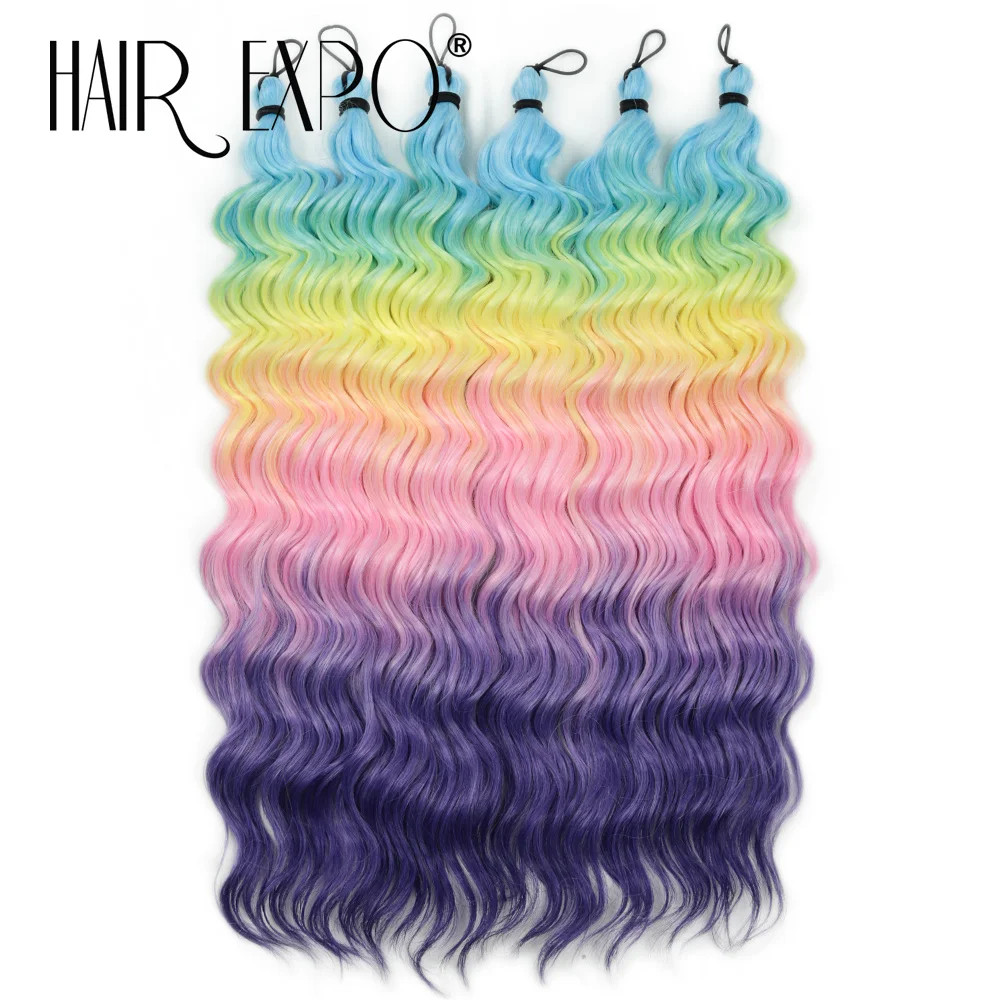 18 Inch Deep Wave Twist Crochet Hair Synthetic Ombre Rainbow Color Afro Curls