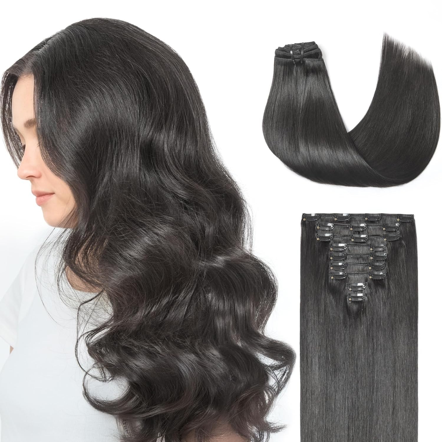 LUVME Handmade Weft Clip in Hair Extensions Human Hair 18 Inch 120g 7pcs Natura