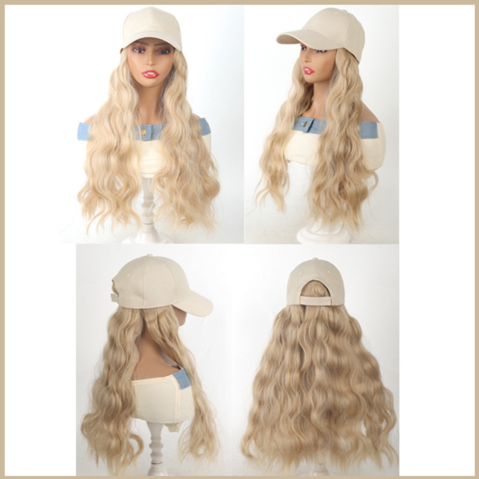 Baseball Cap with Curly Hair Wig,White Golden Hat Wave Wigs,Hair Hat