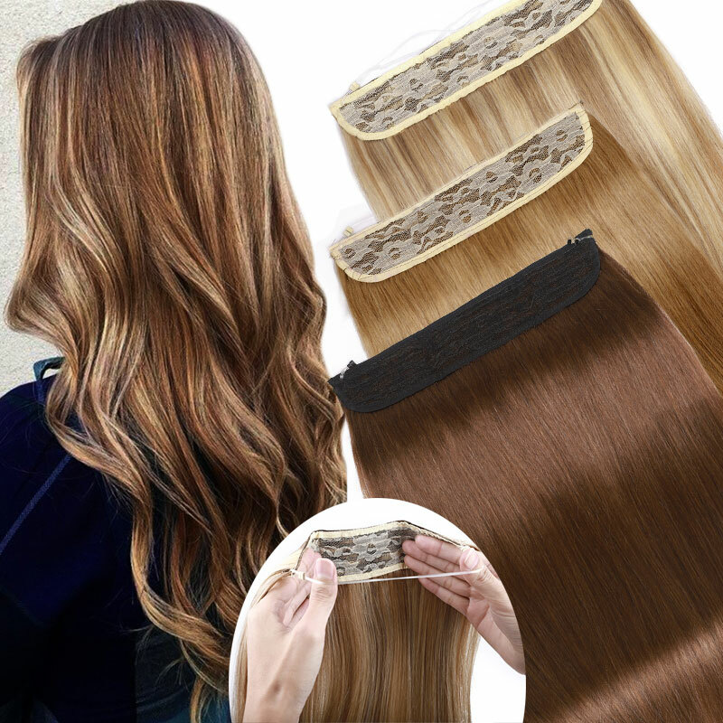 Invisible Wire Clipless Real Remy Human Hair Extension One Piece Long Weft
