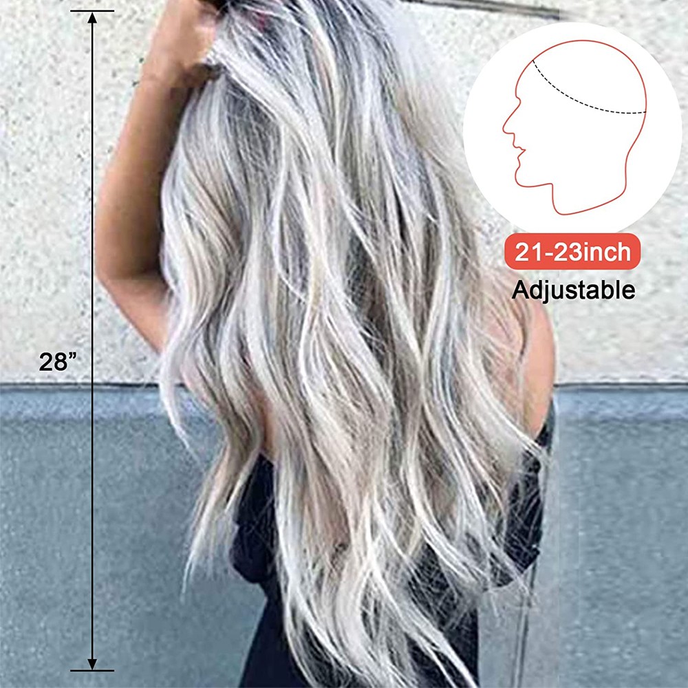 Silver Gray Wig for Women Ombre Natural Cosplay Party Wavy Full Heat Resistant