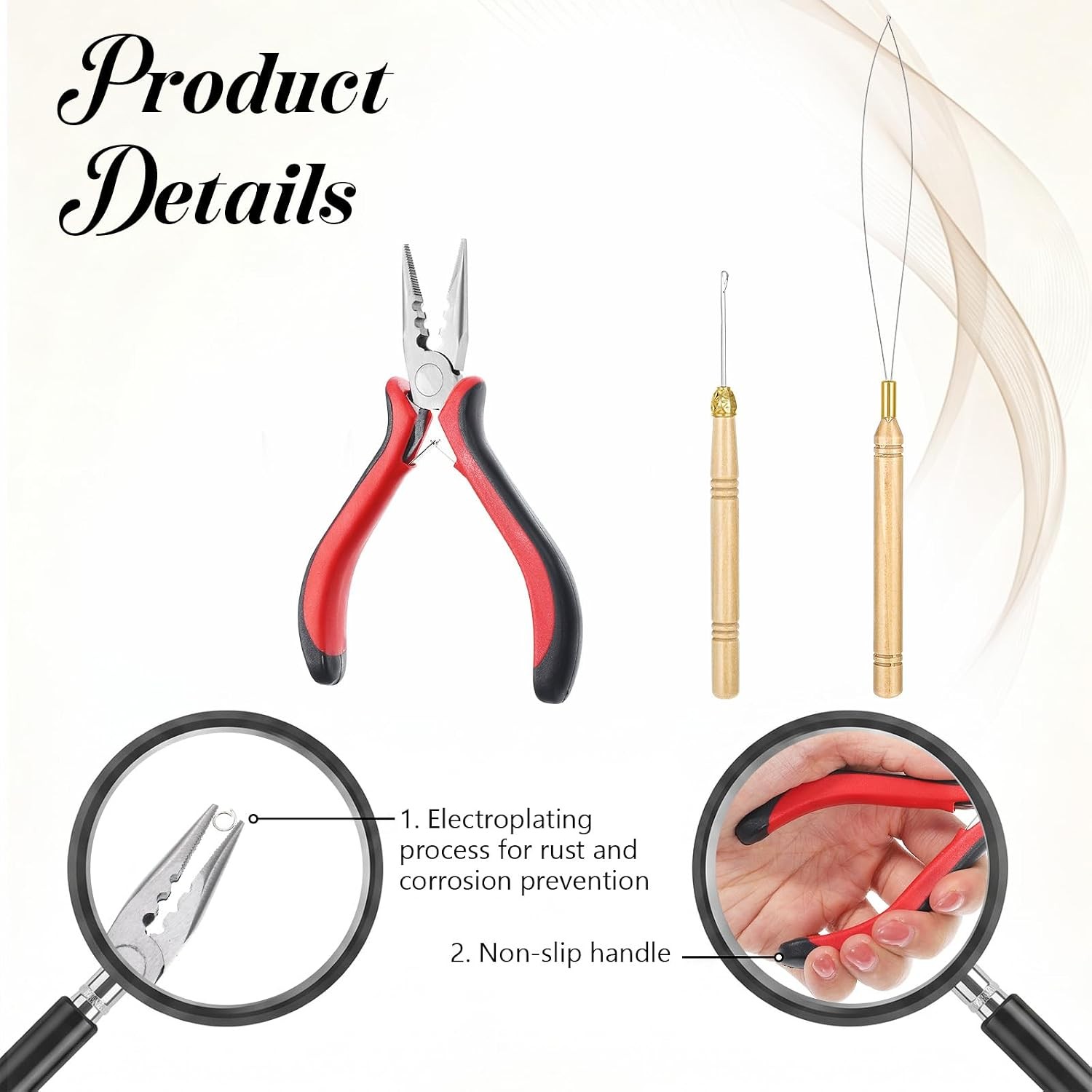 3 pcs Hair Extension Tools Kit, Microlinks Beads Tools Pliers Loop Needle