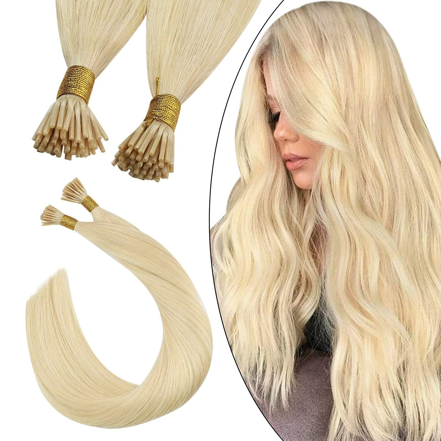 18″-32″ Stick I Tip Remy Real Human Hair Extensions Straight Wavy Deep Full Head