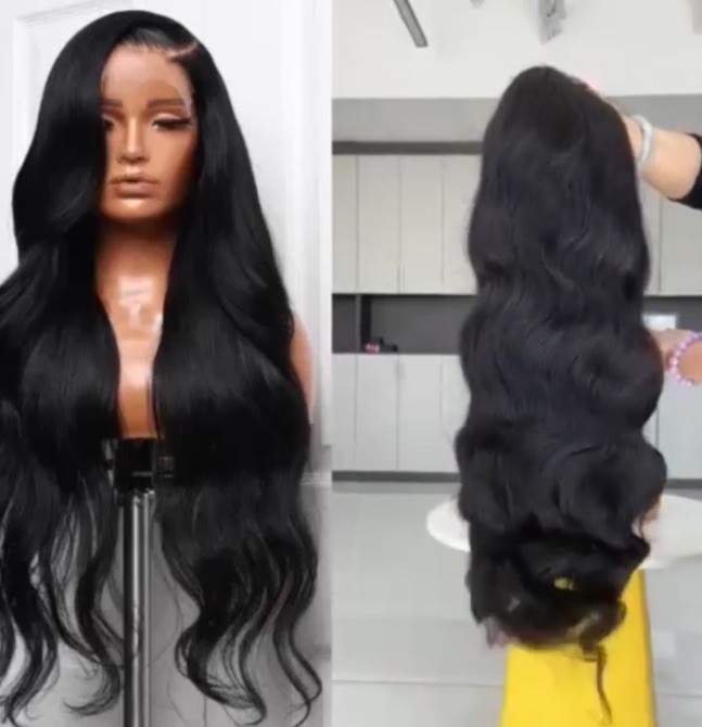 Lace Front Body Wave Wig C-Part Wig Cap Natural Wavy Black/Brown Women