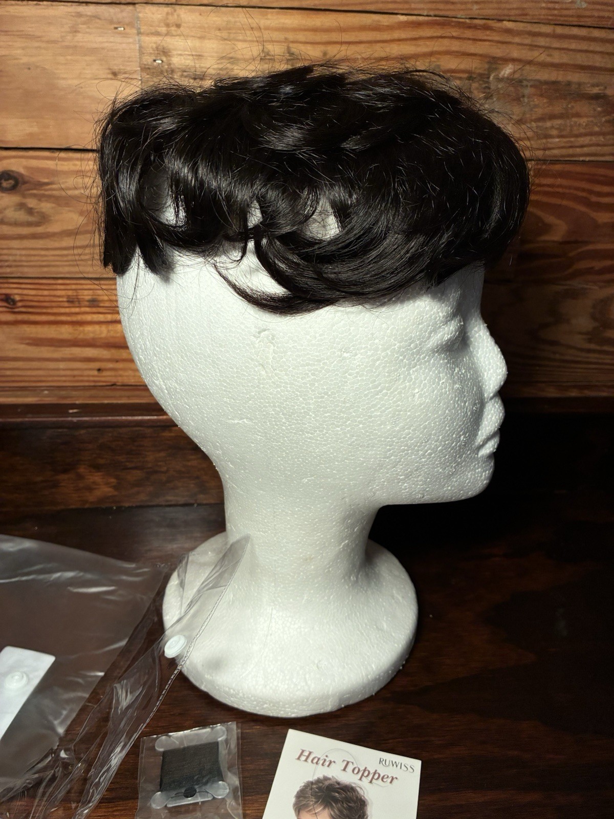 Short Curly Human Hair Topper Wiglet Pixie Cut, Clip In, Natural Black, 5×5.5”