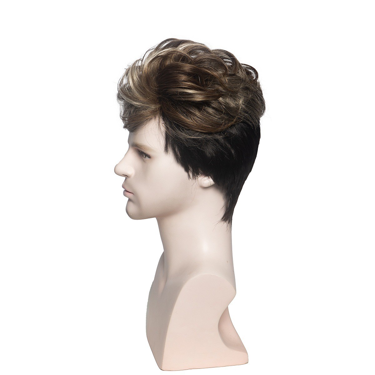 Men’s Short Straight Golden Brown Ombre Wig Heat Resistant Synthetic Daily Wear