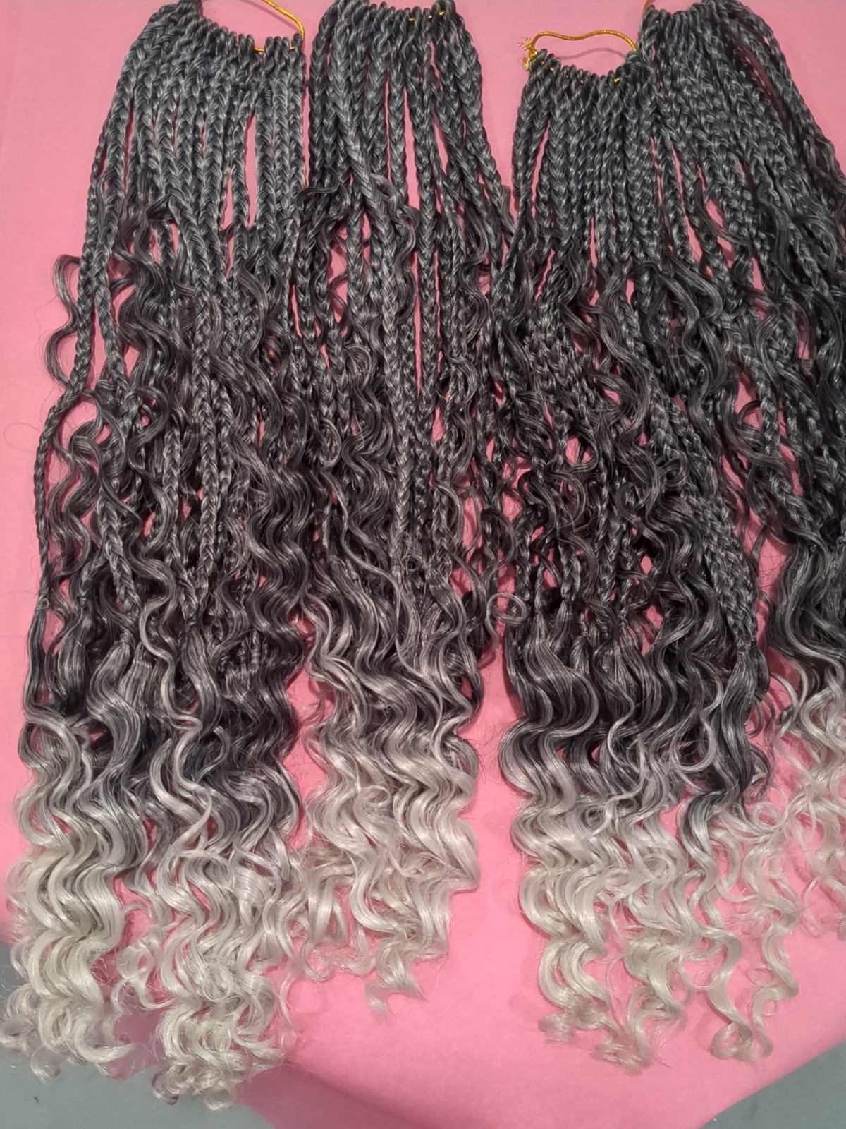 4 pack Crochet Ready Braids Hair Extensions 16 Inch Long Black With Gray