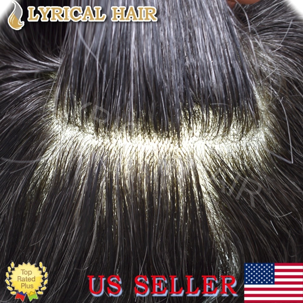 Mens Toupee All PU Human Hair Replacement System Grey Black Brown Hairpiece Wigs