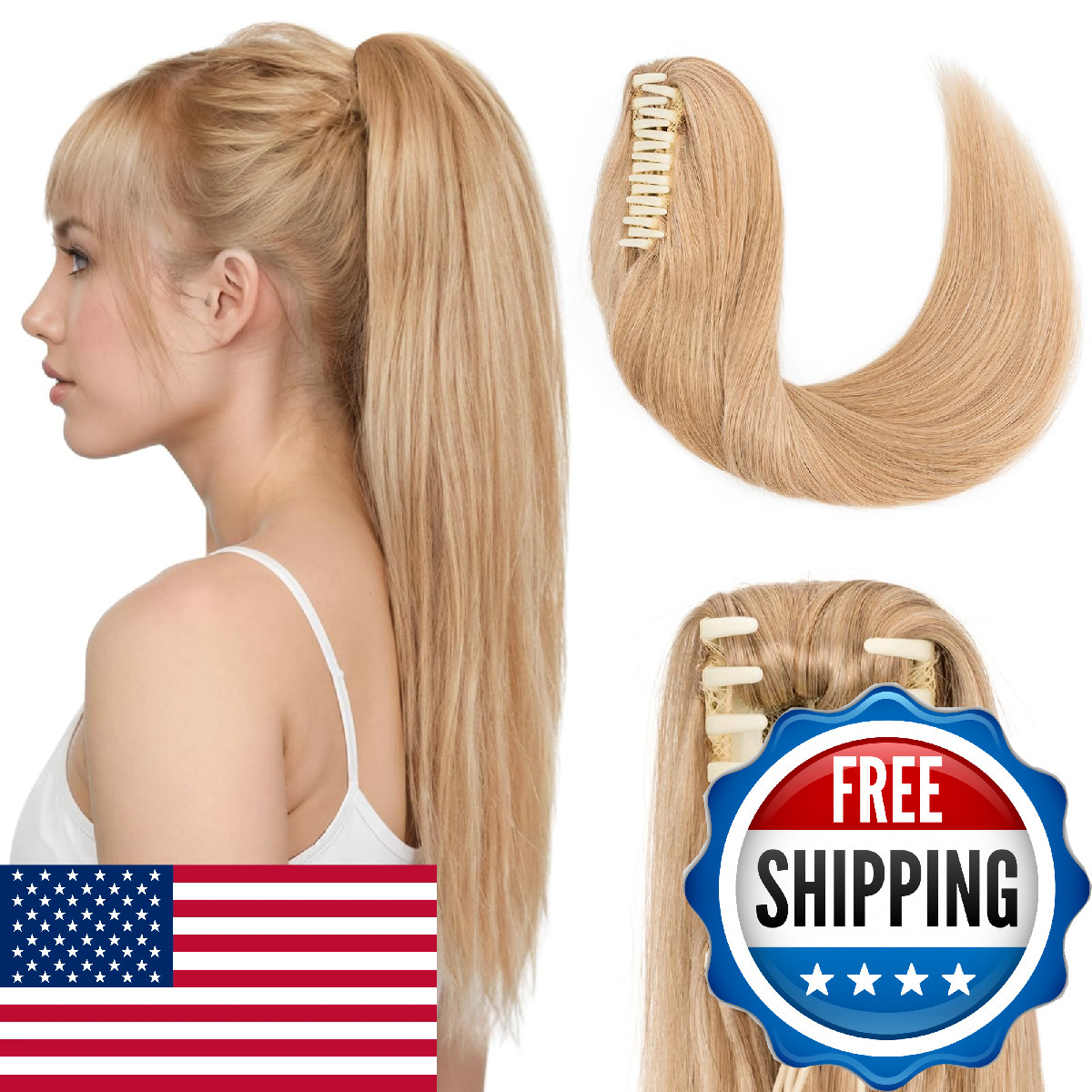 Hairro Claw Human Hair Extensions Clip Ponytails Jaw/Claw Long Straight Pony
