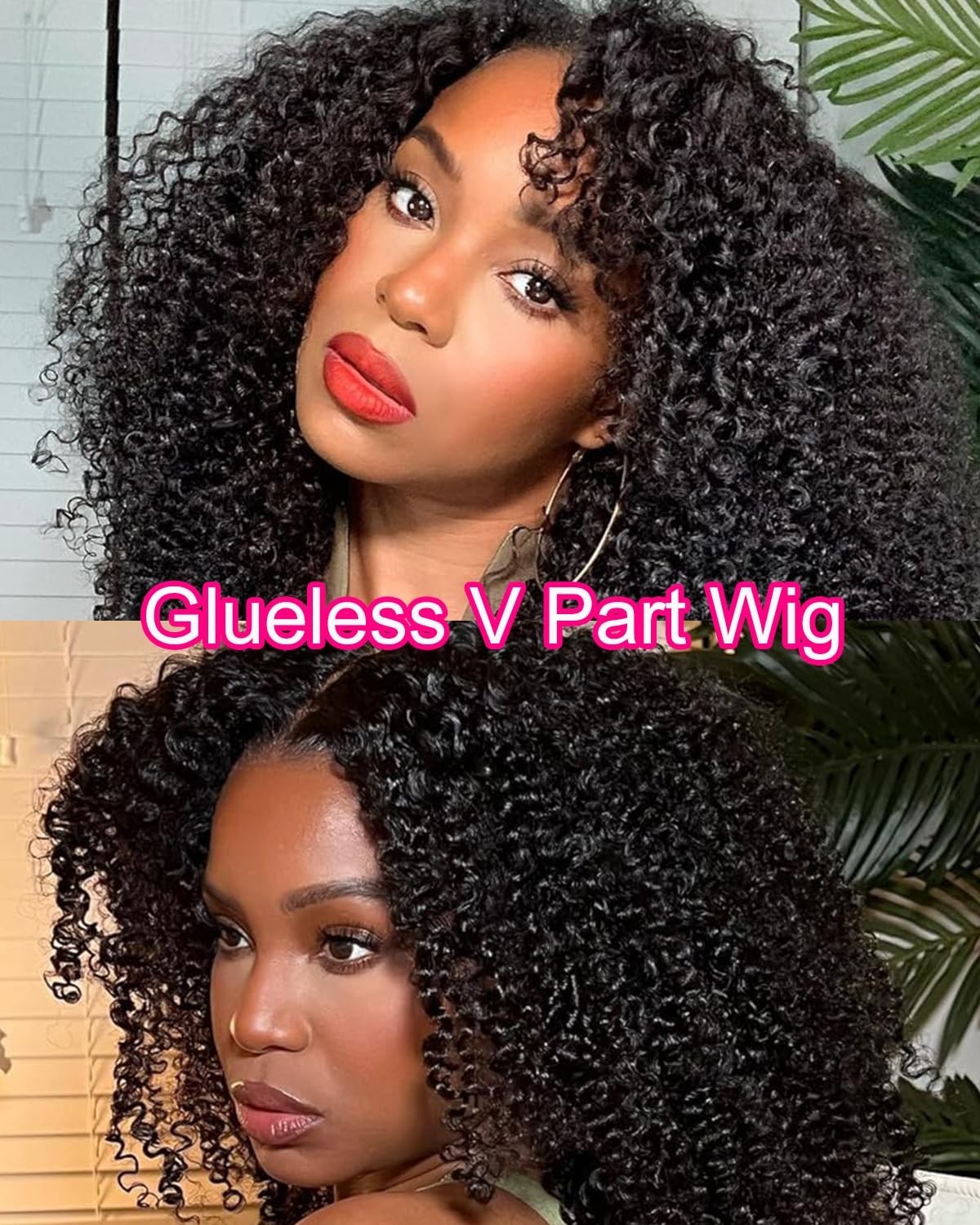 V Part Human Hair Afro Curly Minimal/No Leave Out Upgrade U Part for Black Women