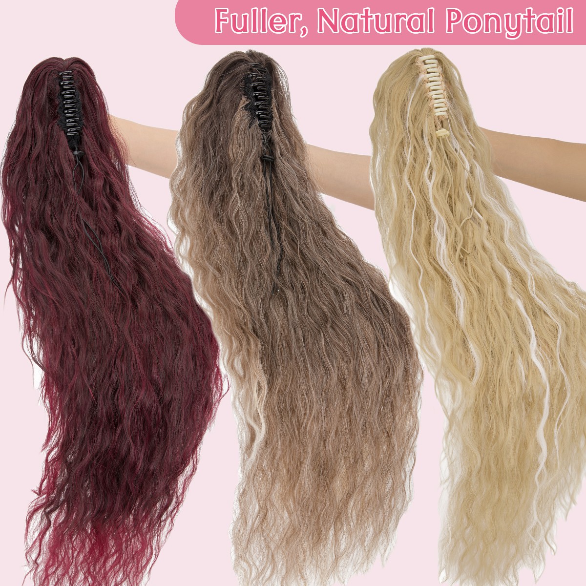 Ponytail Extension Claw on Clip in Curly Wavy Synthetic Hair One Piece 30″ Thick
