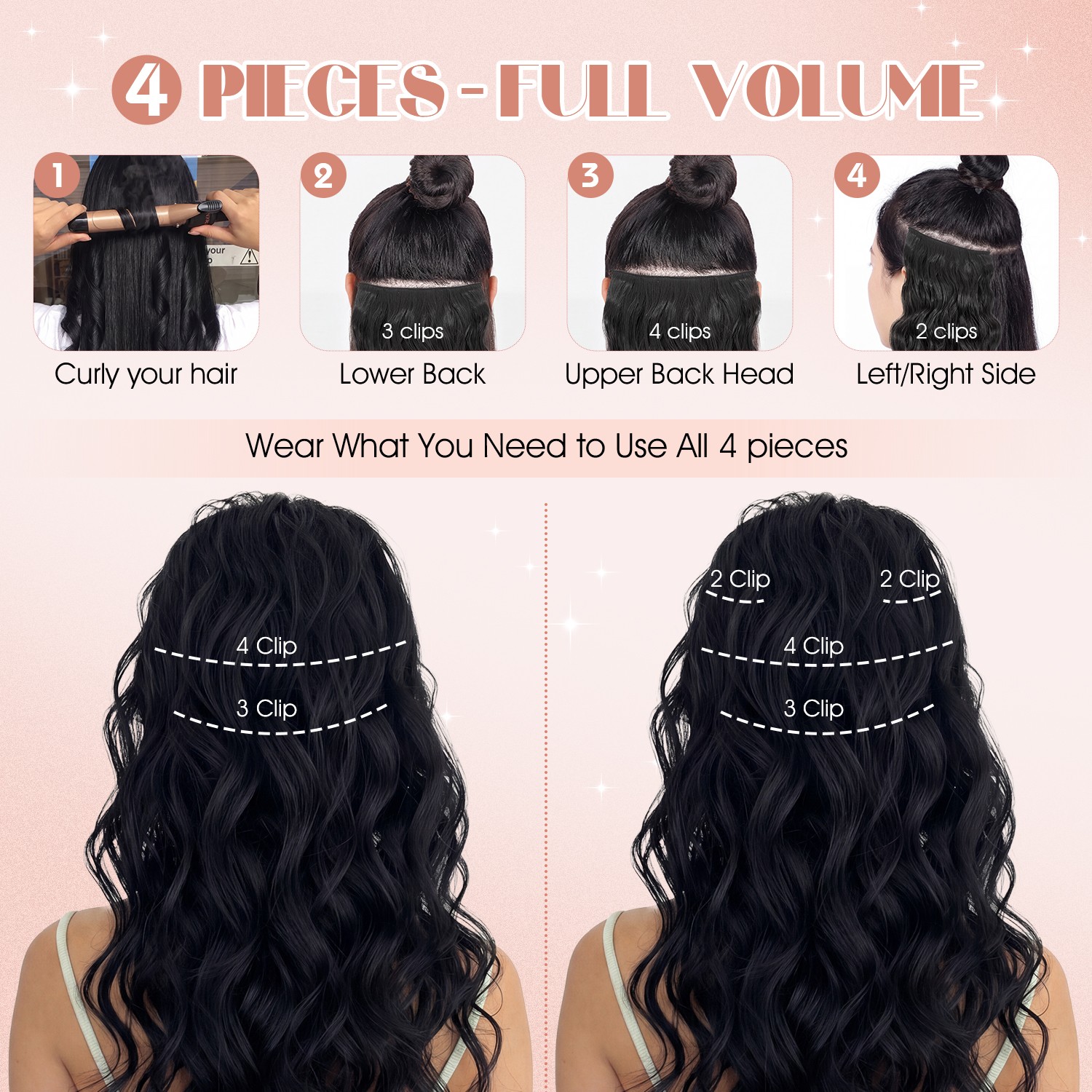 THICK Clip in Hair Extensions 4 Pcs Thick Double Lace Weft Long Wavy Soft Silky