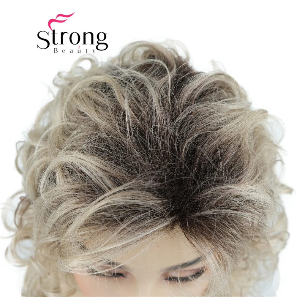 Women Ombre Blonde Brown Curly Wigs None Lace Fashion Blonde Wigs Heat Resistant
