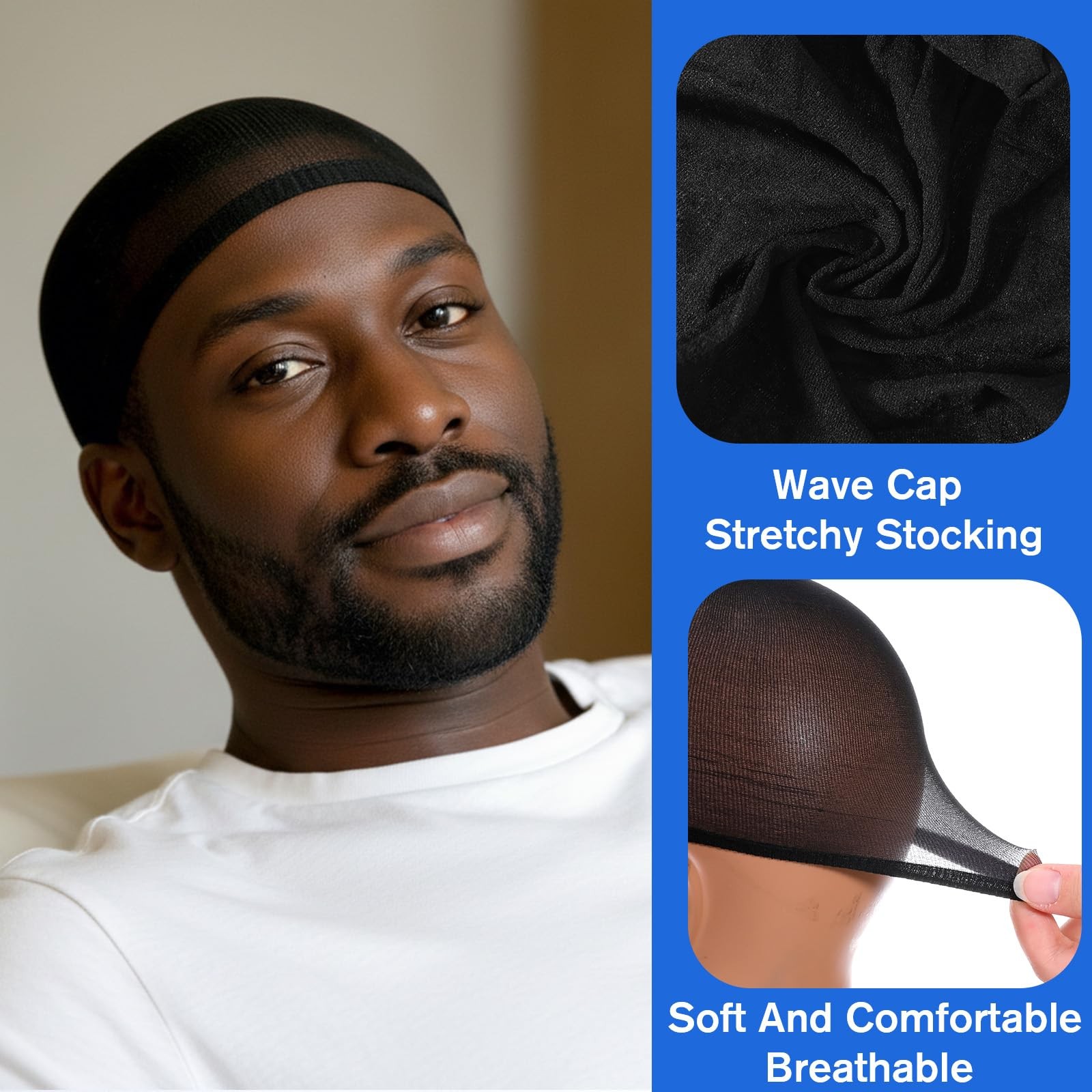 10 Pcs Wave Cap for Men, Soft Breathable Black Stocking Caps One Size,