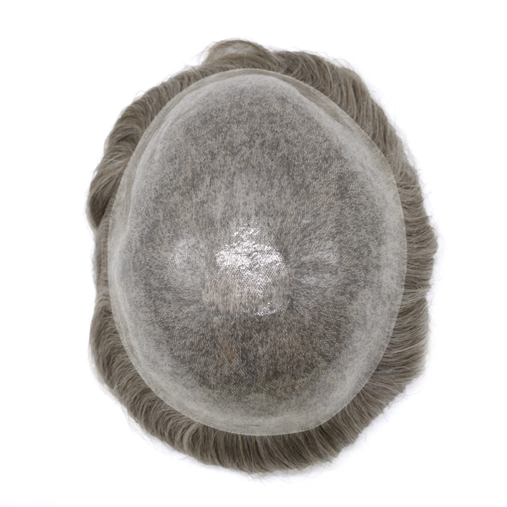 Mens Toupee Human Hair Piece Full Poly Thin Skin Men Hair Replacement SystemsUS