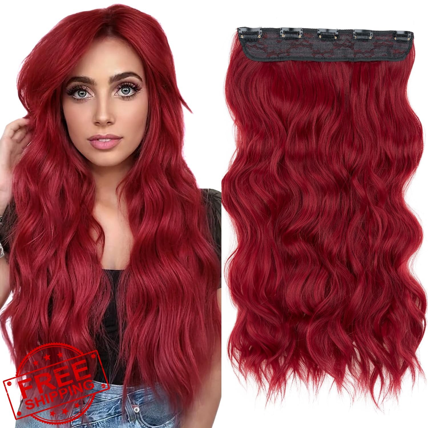S-noilite 24″ Red Curly Clip In Hair Extensions