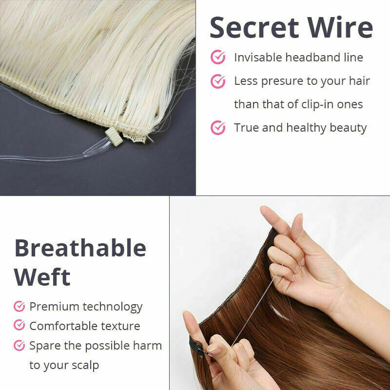 US Hidden Wire in Natural Hair Extensions Softs Band As Human Curly Straight Mix