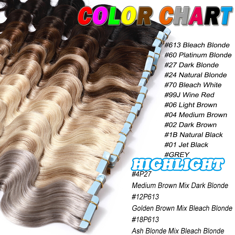 Invisible Brown Tape In Real Remy Human Hair Extensions 20/40/60 Pcs Thick Q396