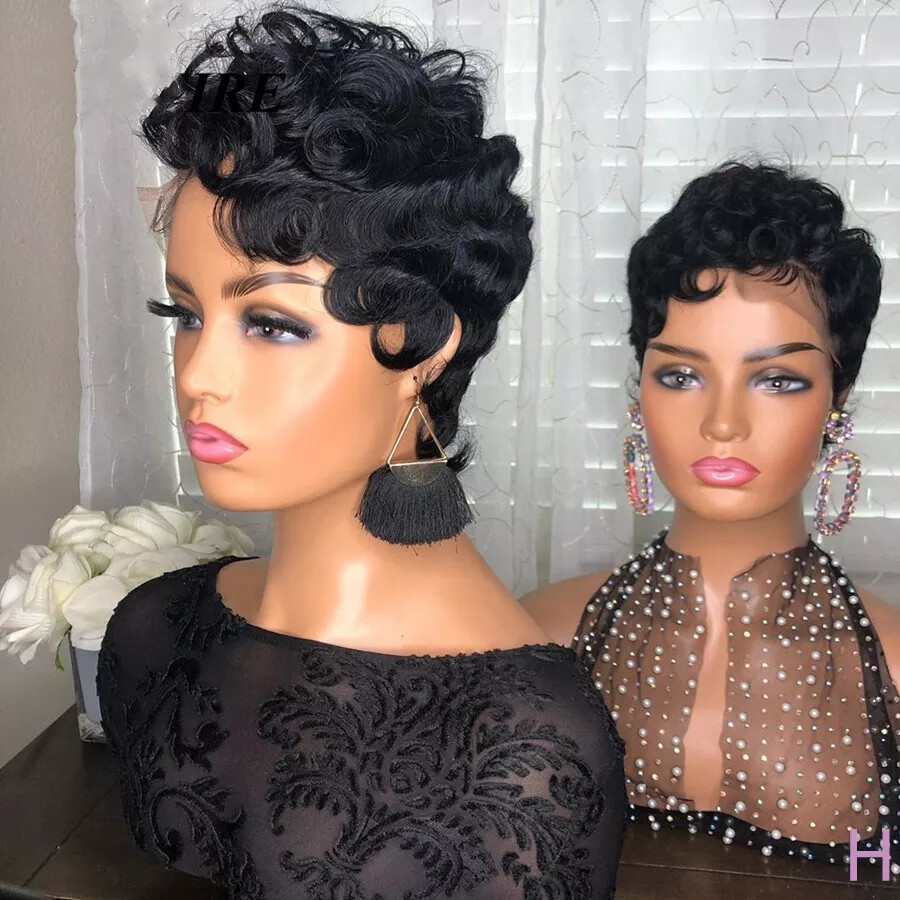 Pixie Wigs 13×1 Lace Front Human Hair Wigs Short Finger Wave Lace Wigs L Part