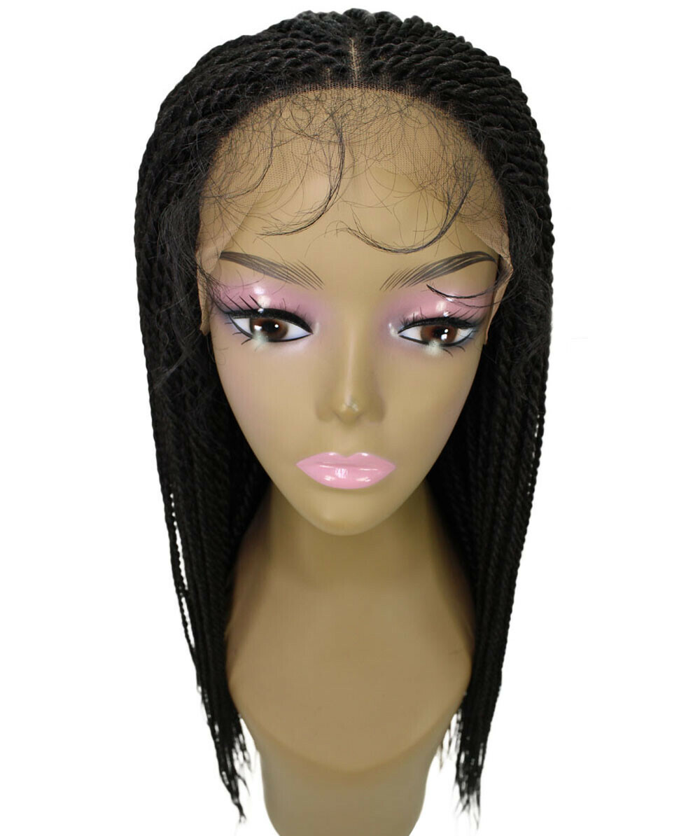 LUXLUXE Nikkita Straight 25″ Long 4X4 Hand-Tied Lace Braided Wig, Natural Black