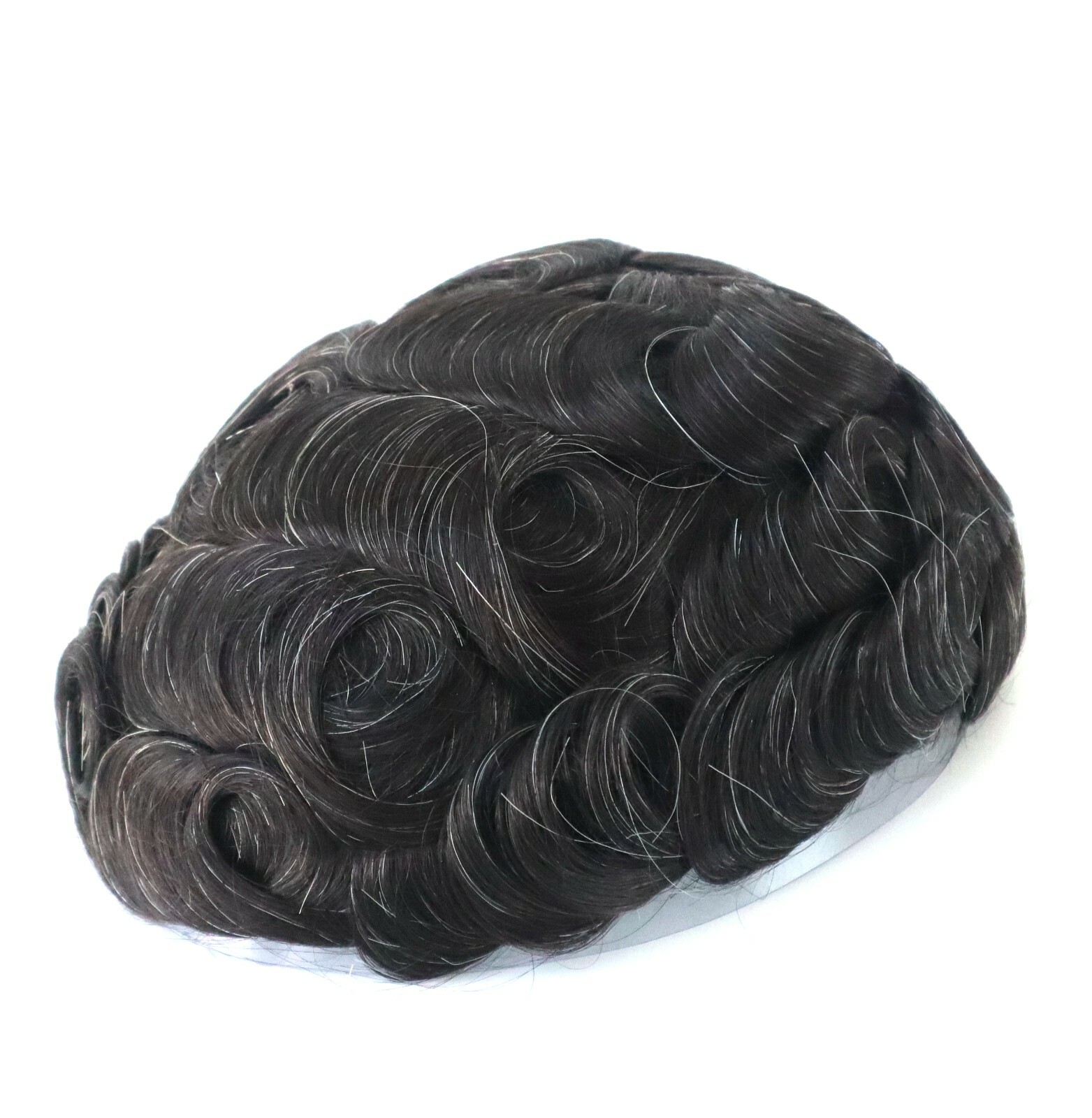 Mens Hair Replacement System Fine Mono Poly Skin Toupee Human Grey Hair #1B20
