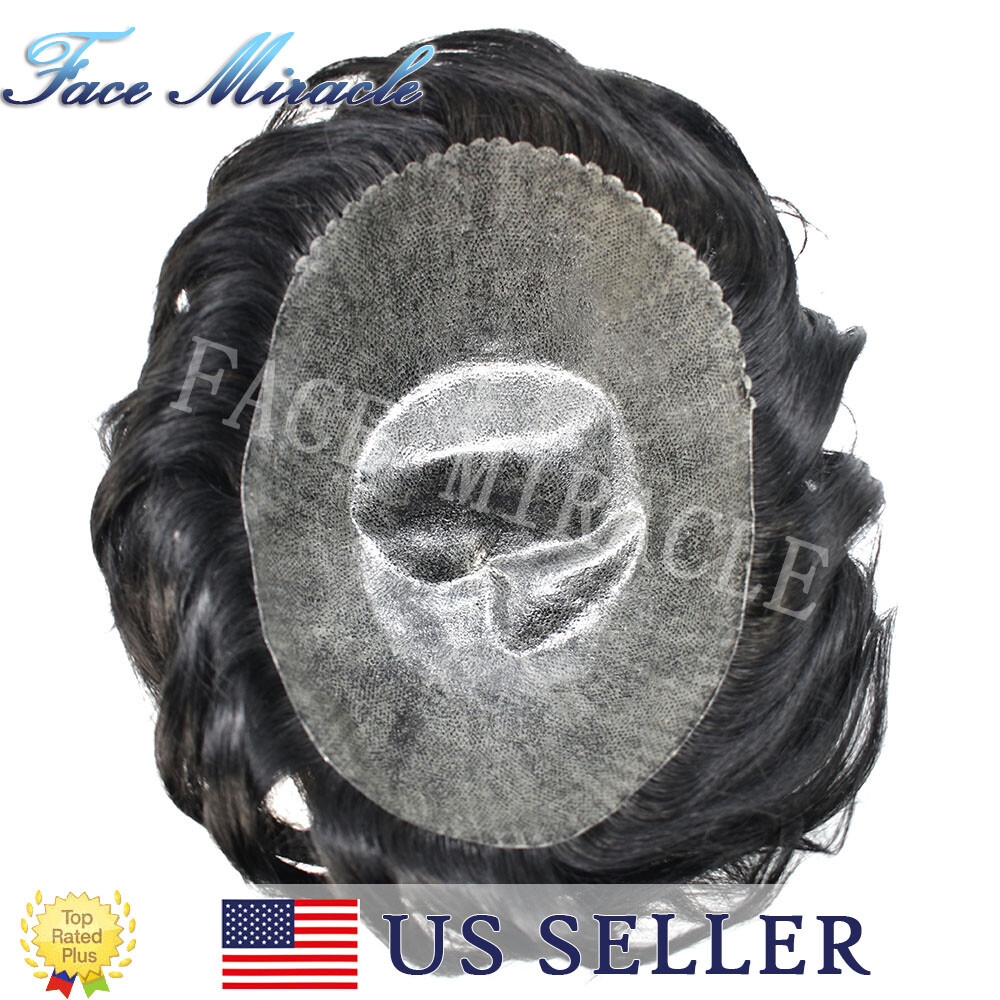 Full PU Mens Toupee for Men Human Hair Replacement System Skin Poly Hair Piece