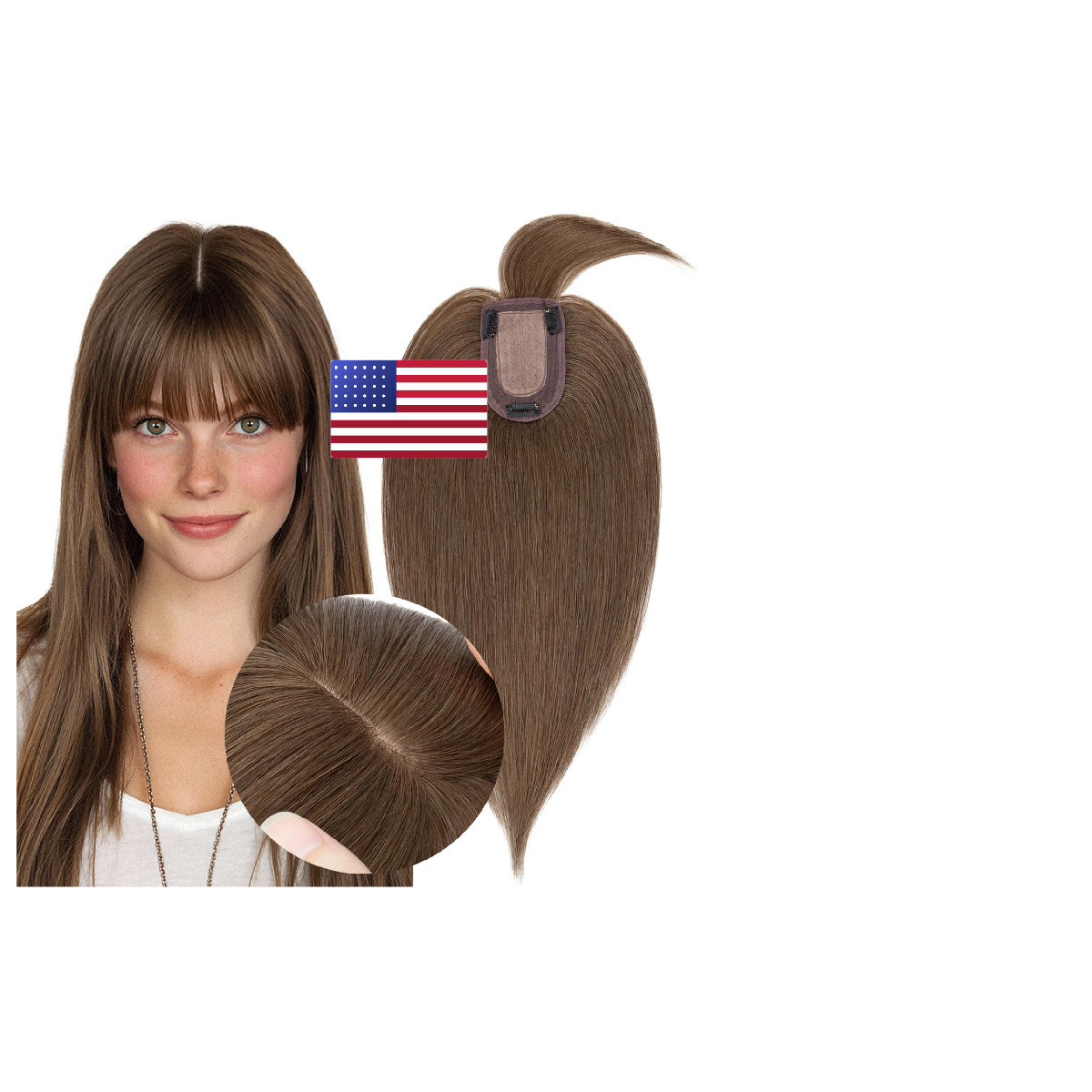 My-Lady Human Hair Toppers For Women Real Human Hair Bangs Thin 7 Silk Base