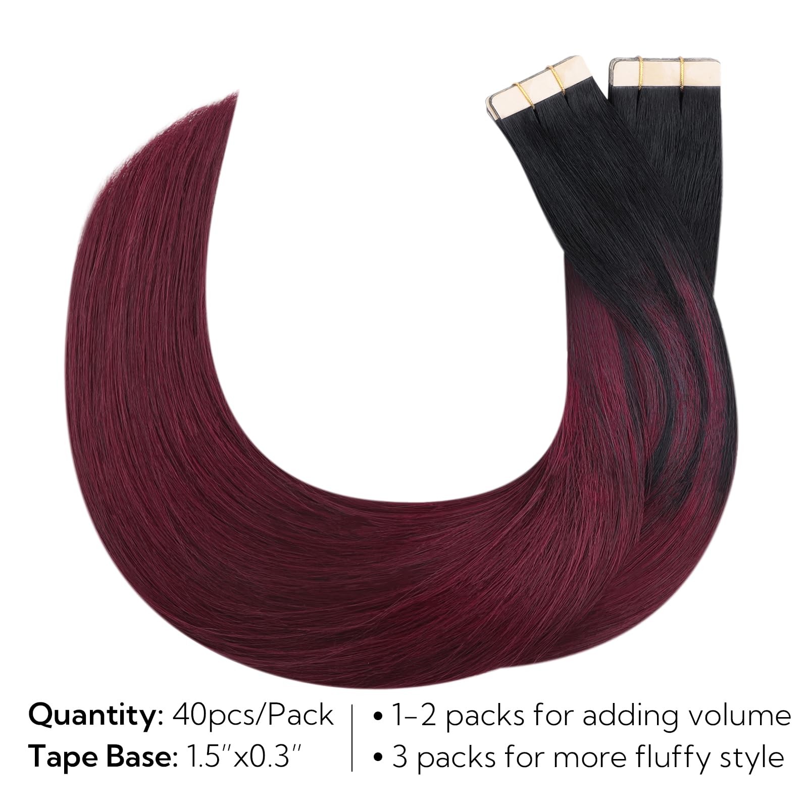 Hotbanana 20 Inch Tape In Hair Extensions – 40Pcs 100G Jet Black To Burgundy
