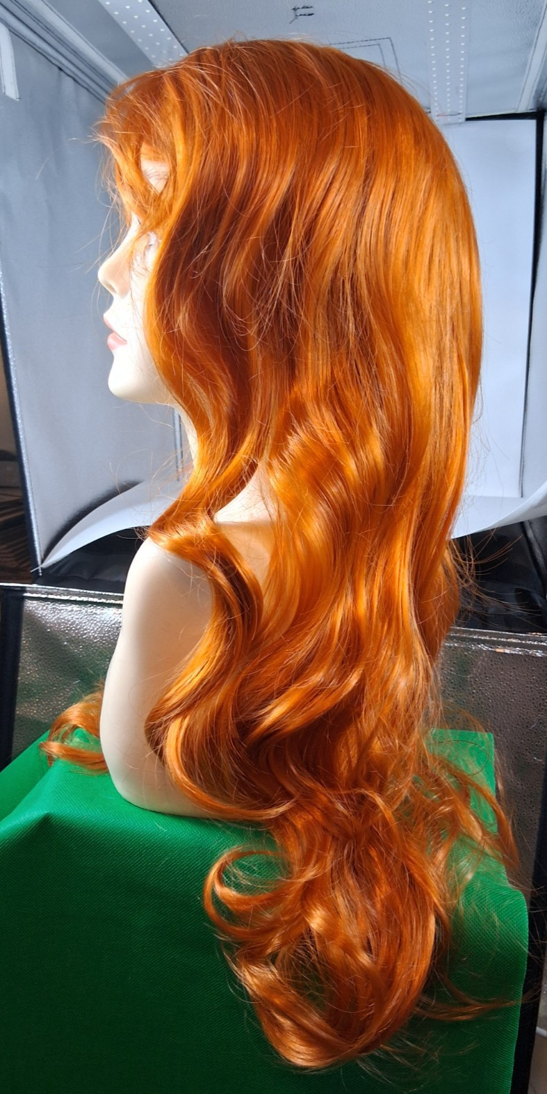 Long curly wave synthetic wig with blunt bangs heat resistant fiber full wig