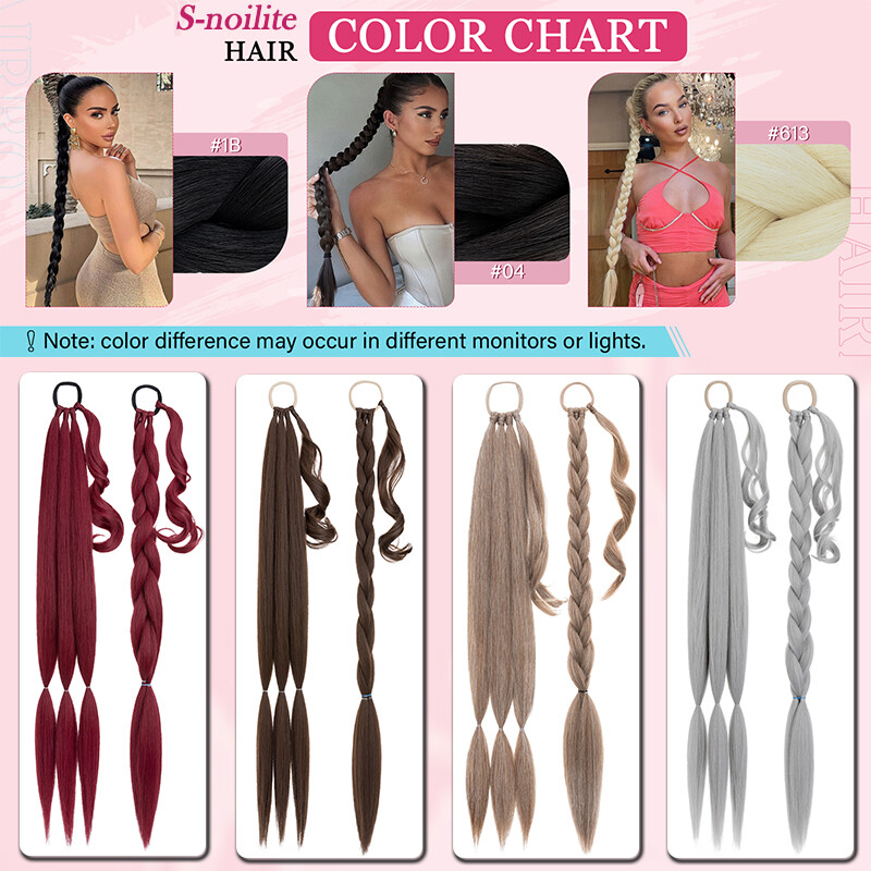 34″ Long Braided Ponytail Extension with Hair Tie Straight Wrap around Pony Tail