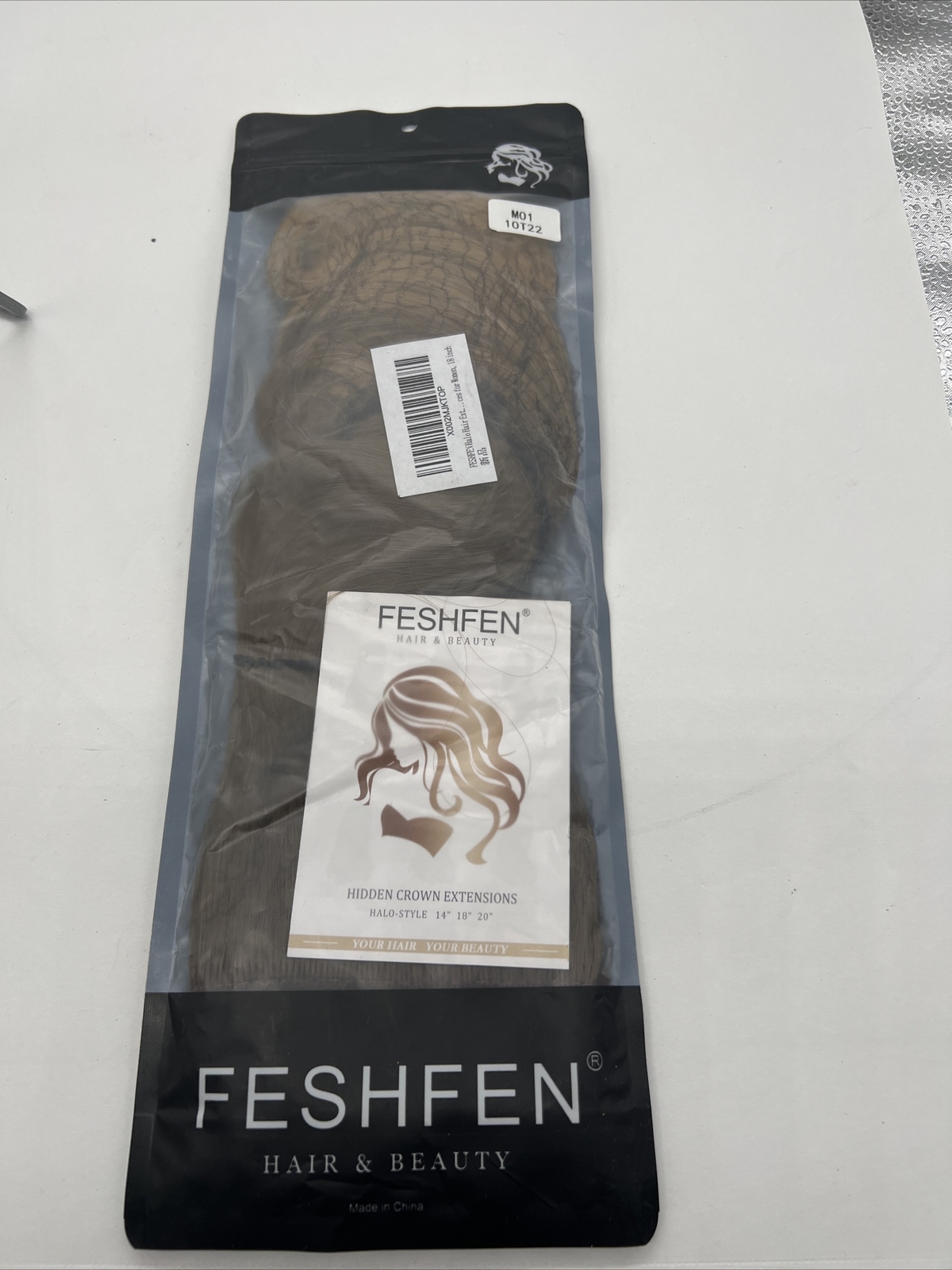 Feshfen Hair Extensions, Light Brown Halo Style 18 inches M01 10T22 Hidden Crown