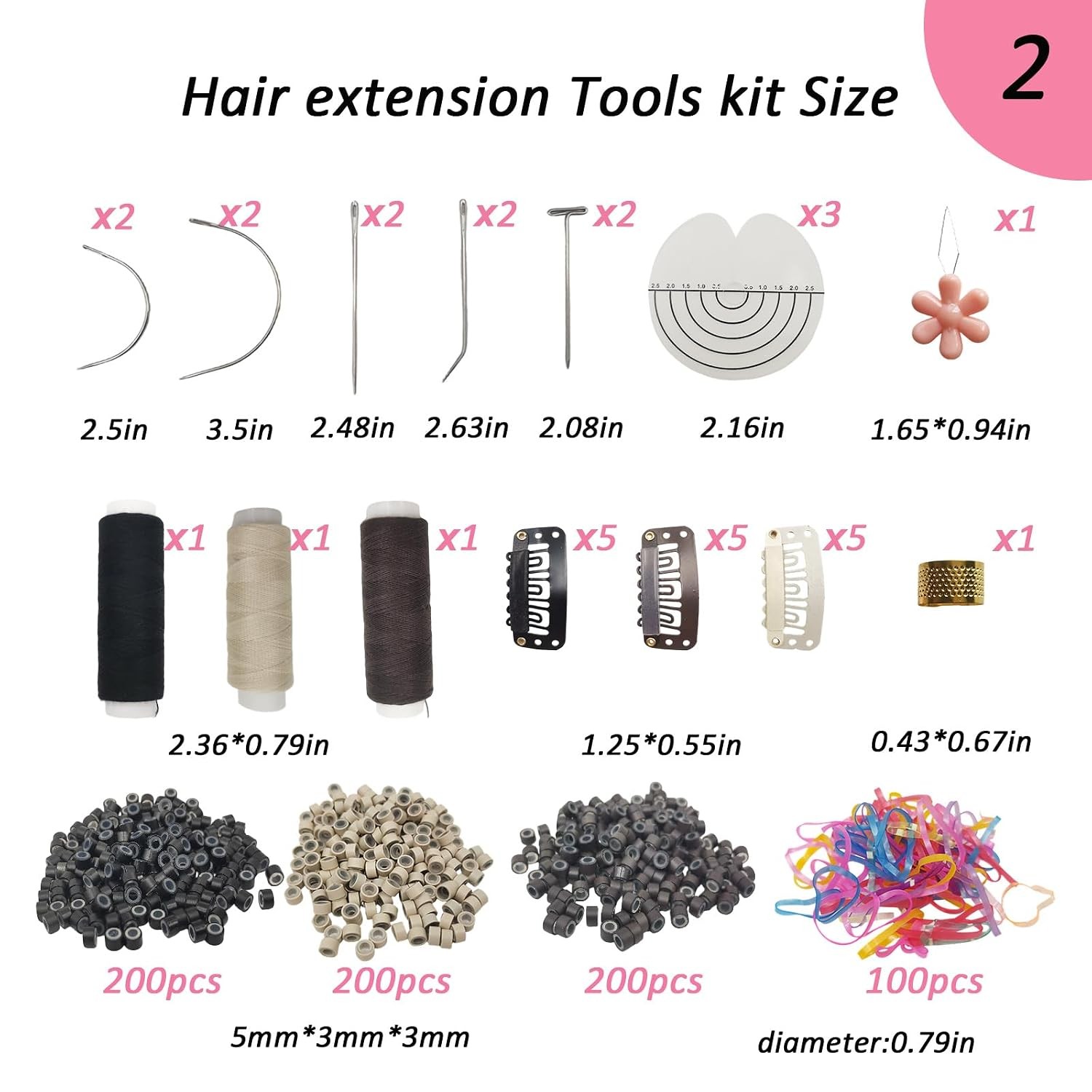 Sew in Hair Extensions Kit, Micro Ring Beads Tool with Pliers, Crochet Hook,