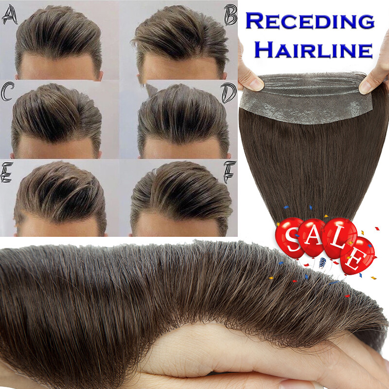 PU Natural Frontal Poly Toupee Men’s Hair Replacement System Hair Piece Forehead