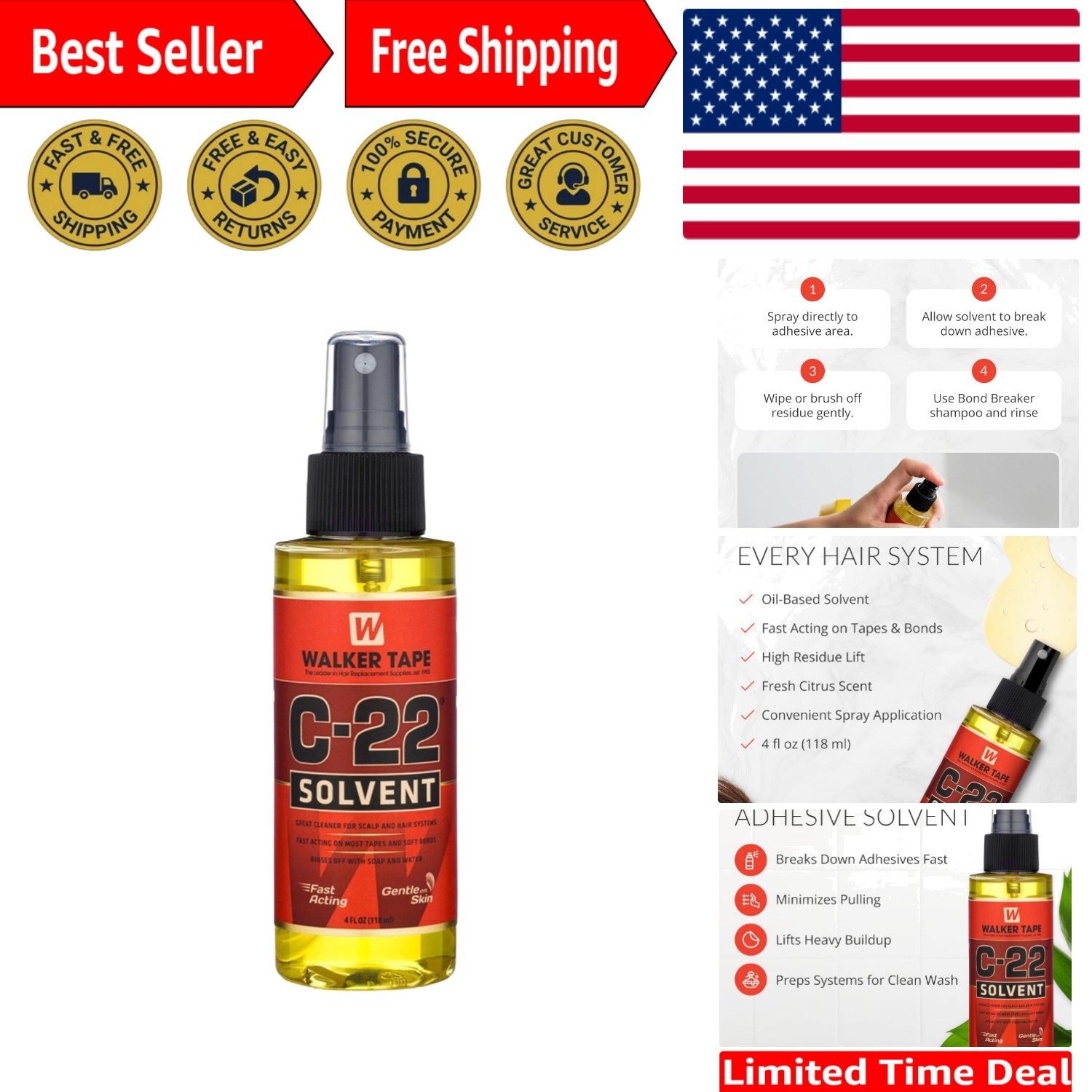 4 oz C-22 Fast-Acting Solvent for Wig Tape & Extensions – Gentle & Effective