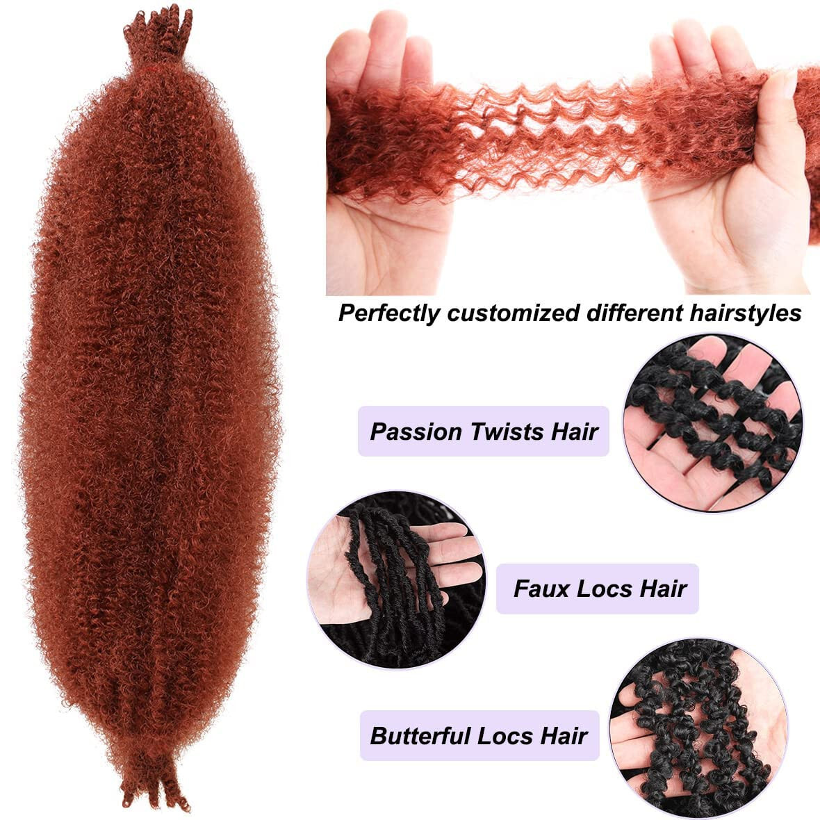 #350 Copper Kinky Curly Crochet Braids Short 16 inch synthetic extensions bundle