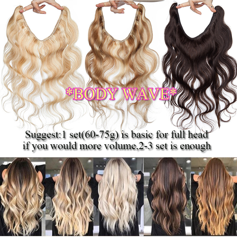 Secret Wire In BODY WAVE 100%Human Remy Hair Extensions Headband One Piece Brown