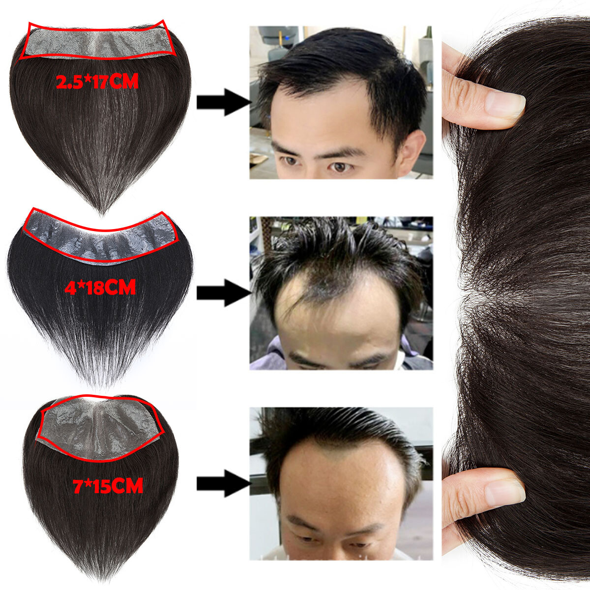 Hairline Men Toupee 100% Human Hair Thin PU Skin Hairpiece Replacement System US
