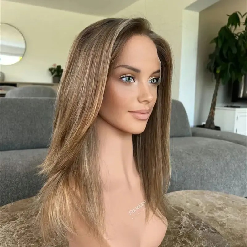 13×4 Ombre Blonde Brown Lace Wig Highlights Human Hair Wig for Women Daily