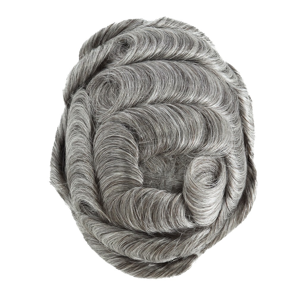 Toupee For Men Human Super Thin Skin V Looped Men Hairpiece Wig Black Grey #565