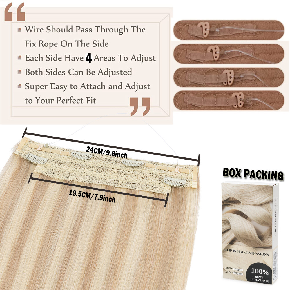 CLEARANCE Ring Wire In Remy Human Hair Extensions Hidden Headband Clip One Piece