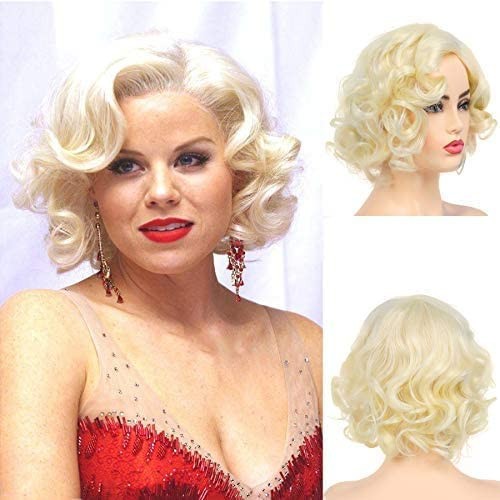 1920s Short Curly Blonde Wig woman synthetic costume hair cosplay actress stage