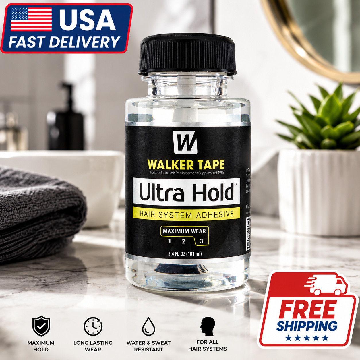 Walker Tape Ultra Hold Hair System Adhesive Maximum Wear 3.4oz / 101ml – 1 PCS