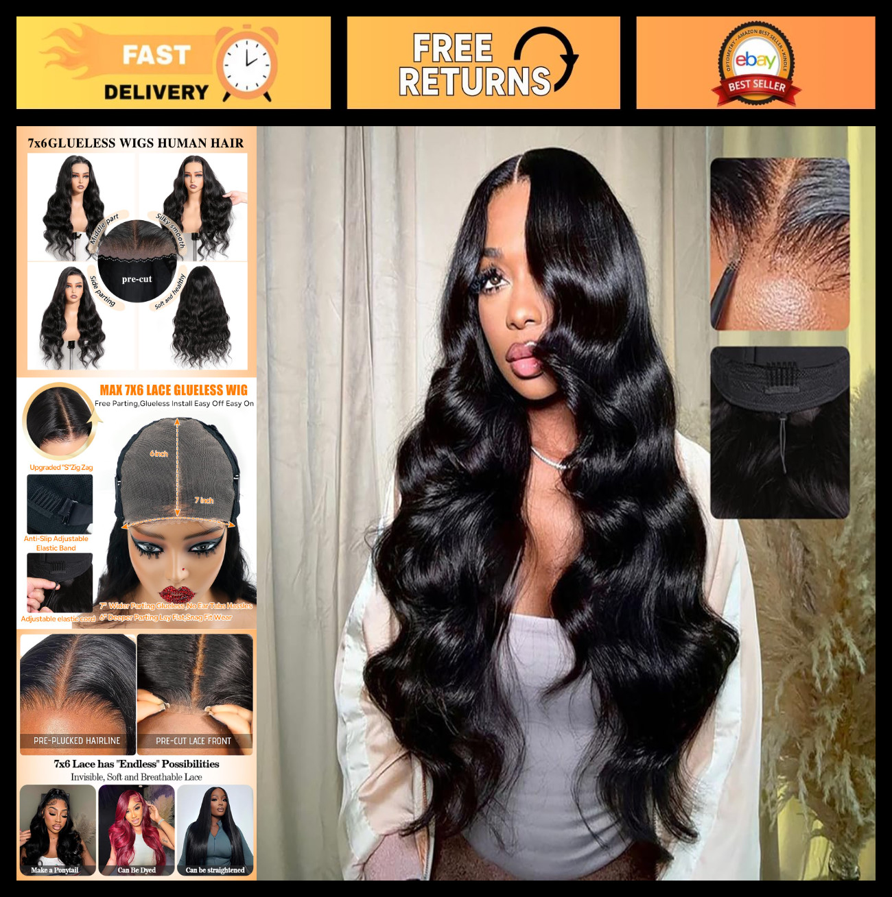 26 Inch Body Wave Lace Front Wig – 7×6 HD Glueless Human Hair, Pre Plucked, 200%