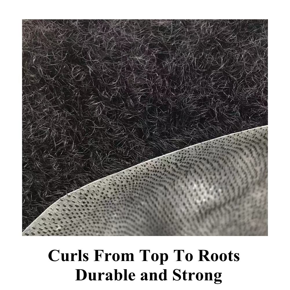 Mens Toupee Afro Curl Full Poly African American Hair System Replacement for Men