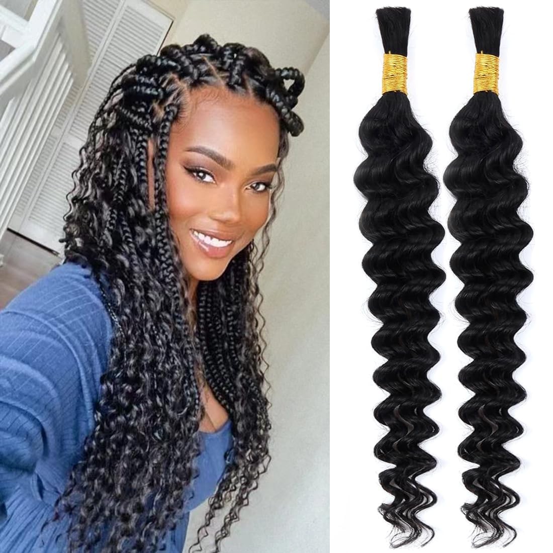 Selina Human Braiding Hair 2 Bundle Loose Deep Human Hair Bulk Micro Braiding Ha
