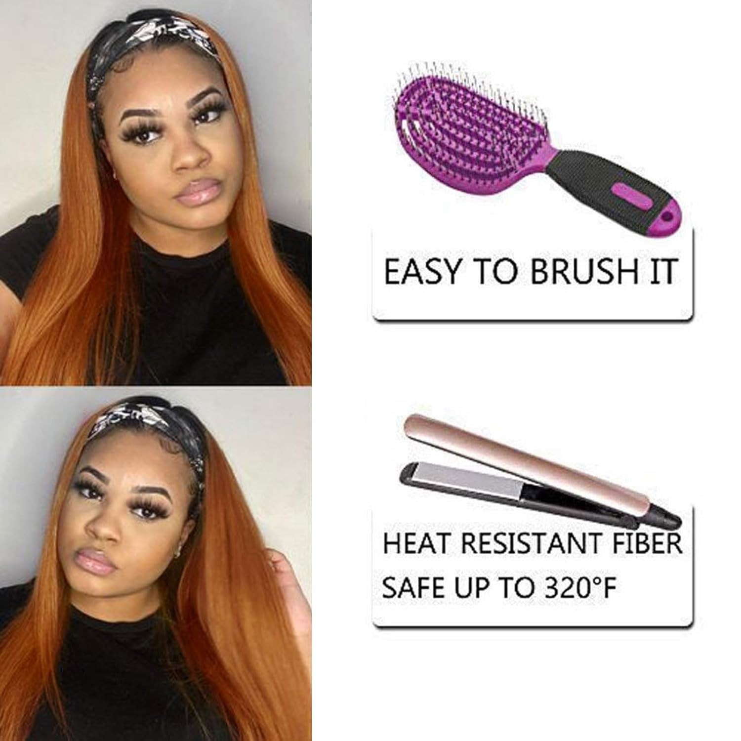 Headband Wig Synthetic Straight Brown 4/30 Long Natural Look Daily Wear